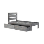 Gray children's bed with two drawers