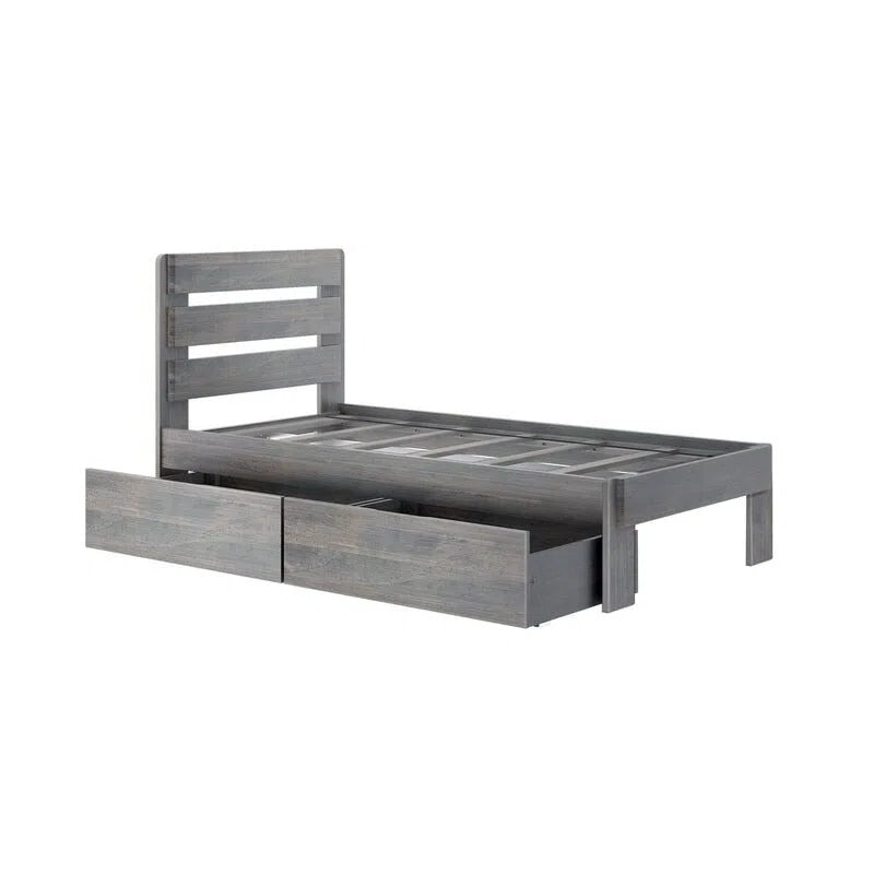 Gray children's bed with two drawers