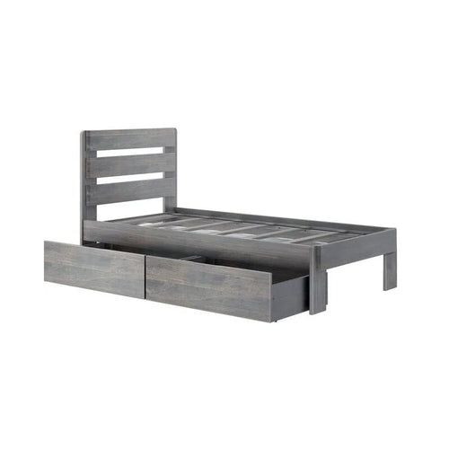 Gray children's bed with two drawers