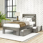Gray children's bed with two drawers