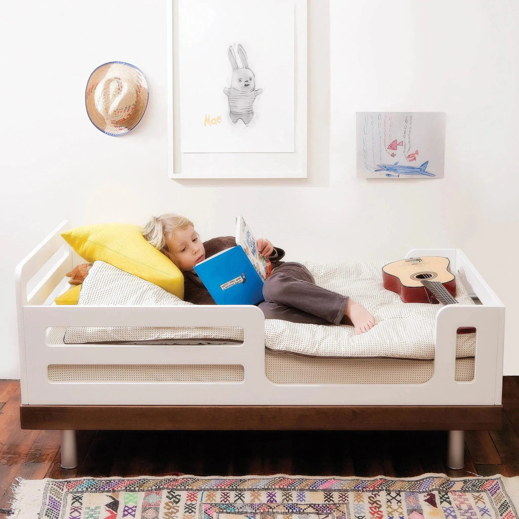 Solid Wood White Bed with Guardrails