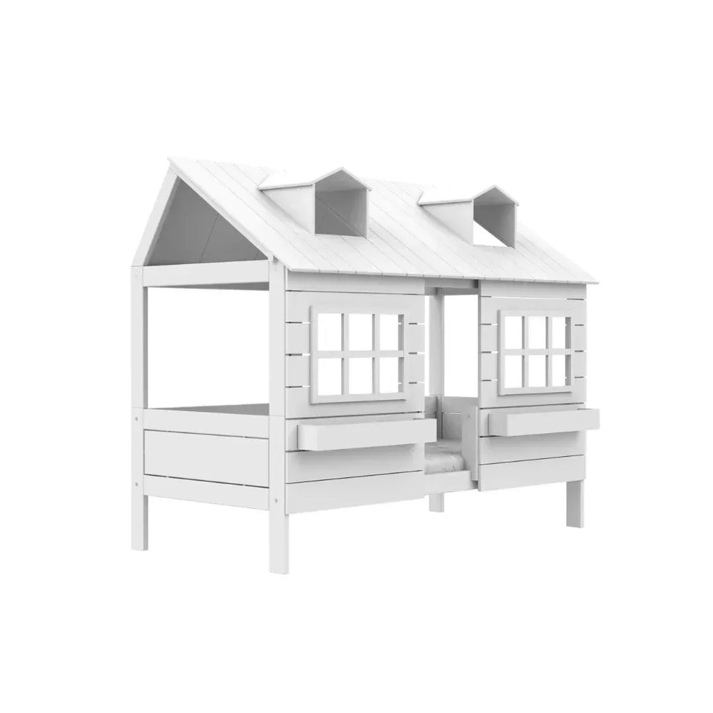 Wooden crib with drawers and windows