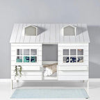 Wooden crib with drawers and windows