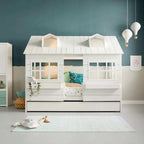 Wooden crib with drawers and windows